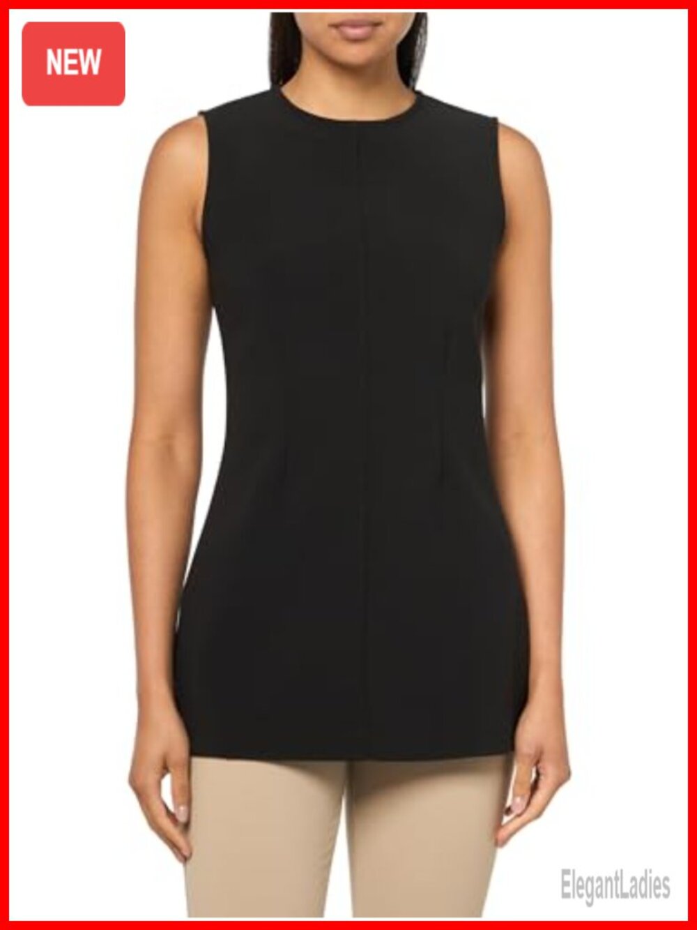 Tailored Knit Tunic Sleeveless Crewneck Recycled Polyester Blend
